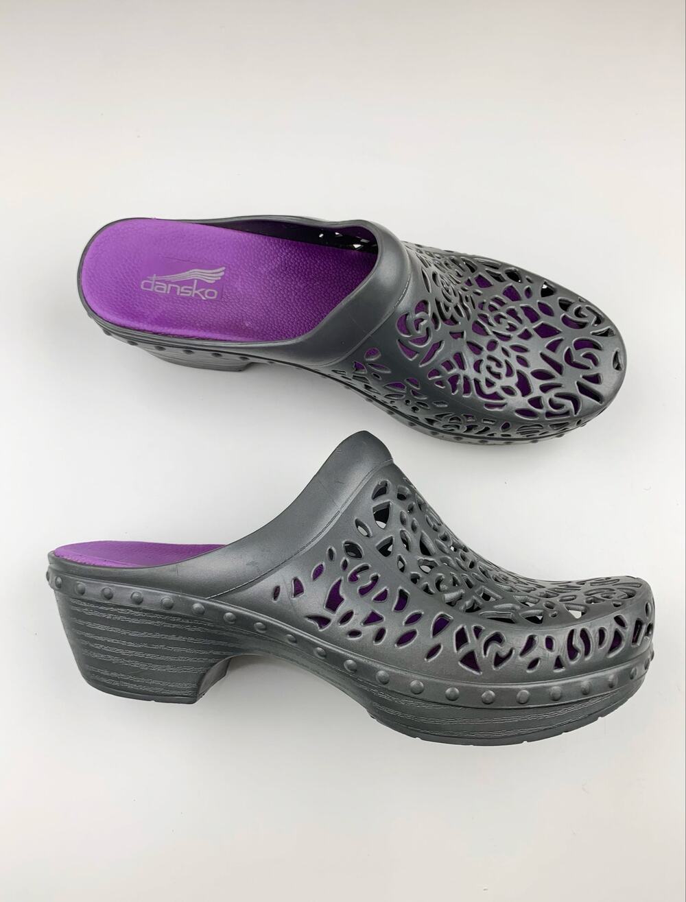Dansko Pippa Clogs Cut Out Grey Silver Jelly Slip On Women's 42 US 11.5 12
